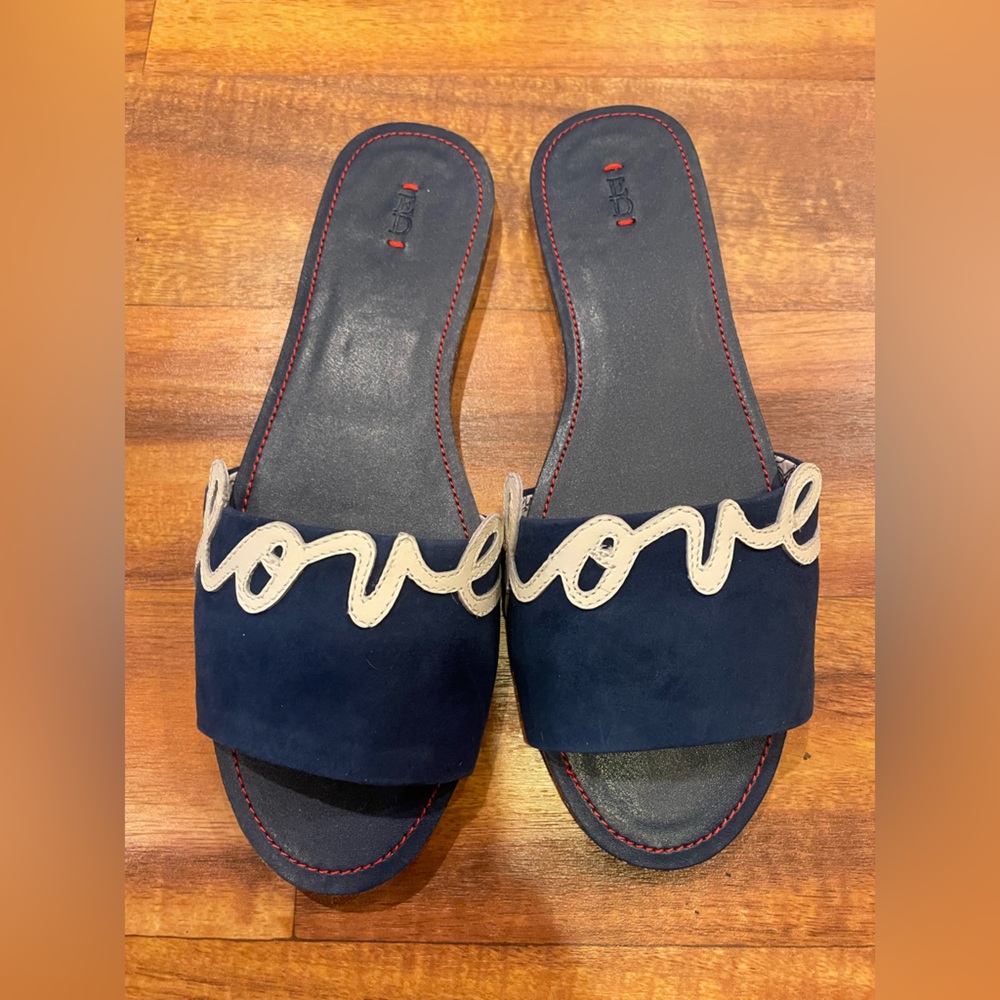Ellen Degeneres Navy Blue Love Embroidered Women's Slides